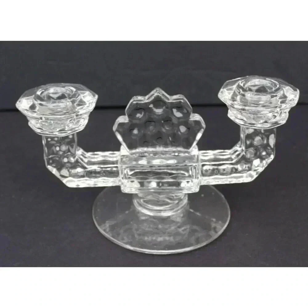 VINTAGE Antique Victorian Glass 2 ARM CASTLE Medieval Gothic CANDLESTICK HOLDER